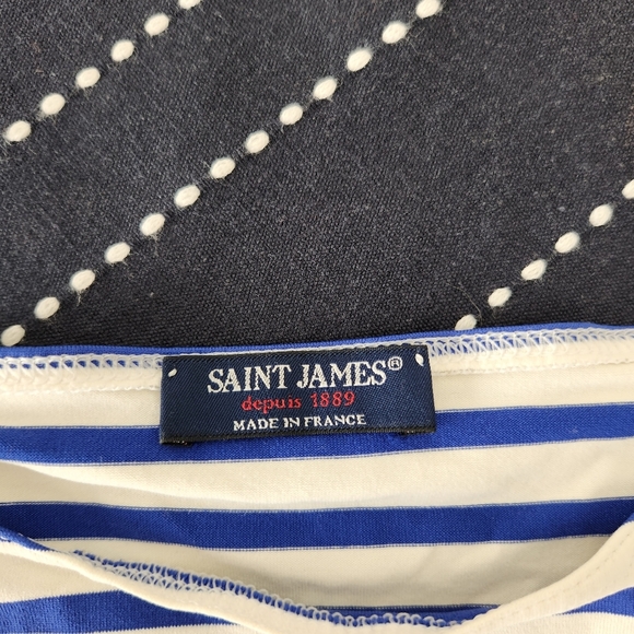 Saint James Propriano Form Fit Nautical Stripe Navy White Mini Dress - Picture 4 of 9